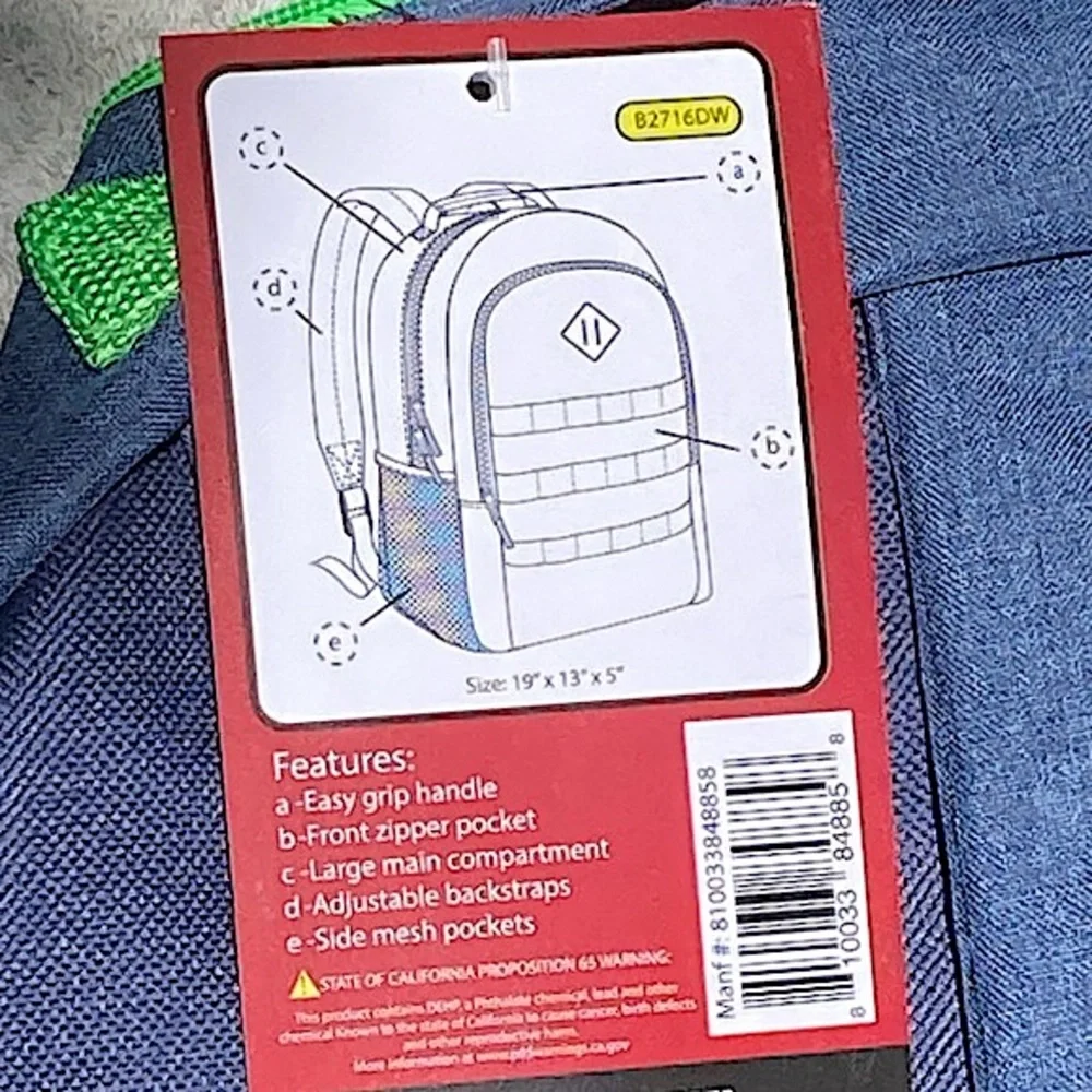 Navy Heather Backpack with Green Trim and Side Pockets New